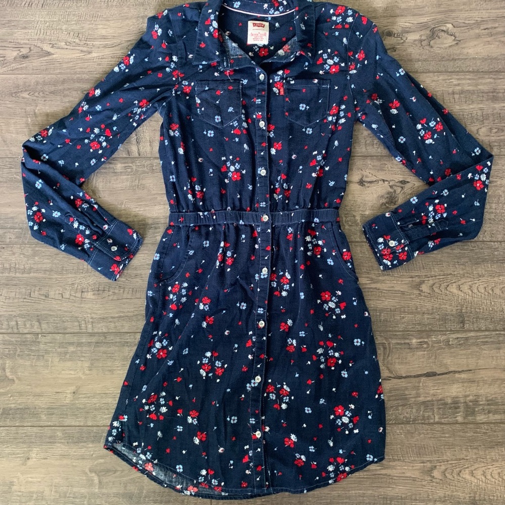 Levi’s Navy,Red&White Floral Long Sleeve Dress